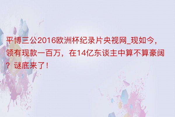 平博三公2016欧洲杯纪录片央视网_现如今，领有现款一百万，在14亿东谈主中算不算豪阔？谜底来了！